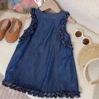Casual Simple Style Solid Color Lettuce Trim Cotton And Linen Girls Dresses main image 2
