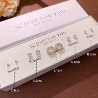 1 Set IG Style Lady Modern Style Geometric Round Square Inlay Artificial Crystal Copper Zircon 14K Gold Plated Silver Plated Ear Studs sku image 1