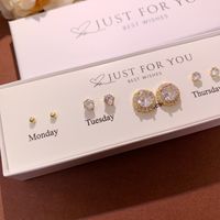 1 Set IG Style Lady Modern Style Geometric Round Square Inlay Artificial Crystal Copper Zircon 14K Gold Plated Silver Plated Ear Studs main image 2