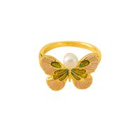 Copper 18K Gold Plated Y2K Retro Luxurious Enamel Plating Butterfly Copper Rings main image 4