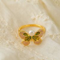 Copper 18K Gold Plated Y2K Retro Luxurious Enamel Plating Butterfly Copper Rings main image 6