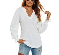 Women's T-shirt Long Sleeve T-Shirts Patchwork Ruffles Simple Style Solid Color main image 6