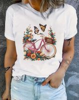Frau T-Shirt Kurzarm T-Shirts Lässig Fahrrad Blume Schmetterling main image 2