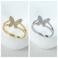 Einfacher Stil Klassischer Stil Schmetterling Legierung Asymmetrisch Inlay Zirkon Frau Offener Ring main image 1