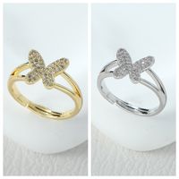Simple Style Classic Style Butterfly Alloy Asymmetrical Inlay Zircon Women's Open Rings main image 1