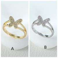 Einfacher Stil Klassischer Stil Schmetterling Legierung Asymmetrisch Inlay Zirkon Frau Offener Ring main image 2