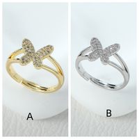 Simple Style Classic Style Butterfly Alloy Asymmetrical Inlay Zircon Women's Open Rings main image 2