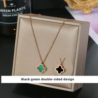 304 Stainless Steel IG Style Simple Style Plating Inlay Four Leaf Clover Round Heart Shape Shell Zircon Pendant Necklace sku image 3