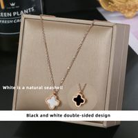 304 Stainless Steel IG Style Simple Style Plating Inlay Four Leaf Clover Round Heart Shape Shell Zircon Pendant Necklace sku image 4