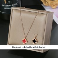 304 Stainless Steel IG Style Simple Style Plating Inlay Four Leaf Clover Round Heart Shape Shell Zircon Pendant Necklace sku image 5