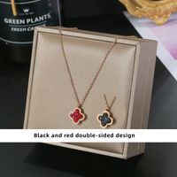 304 Stainless Steel IG Style Simple Style Plating Inlay Four Leaf Clover Round Heart Shape Shell Zircon Pendant Necklace sku image 33