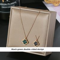 304 Stainless Steel IG Style Simple Style Plating Inlay Four Leaf Clover Round Heart Shape Shell Zircon Pendant Necklace sku image 35