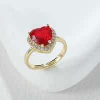 Cute Simple Style Shiny Heart Shape Alloy Asymmetrical Inlay Rhinestones Women's Open Rings main image 4