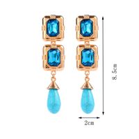 1 Pair IG Style Simple Style Water Droplets Rectangle Inlay Alloy Turquoise Rhinestones Drop Earrings main image 7