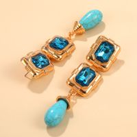 1 Pair IG Style Simple Style Water Droplets Rectangle Inlay Alloy Turquoise Rhinestones Drop Earrings main image 4