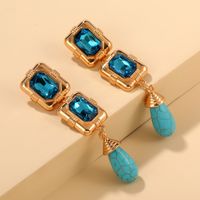 1 Pair IG Style Simple Style Water Droplets Rectangle Inlay Alloy Turquoise Rhinestones Drop Earrings main image 5