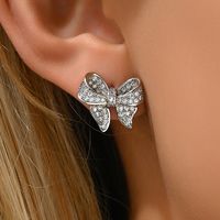 1 Paire Sucré Brillant Noeud D'Arc Évider Incruster Le Cuivre Zircon Or Blanc Plaqué Plaqué Or Boucles D'Oreilles main image 6