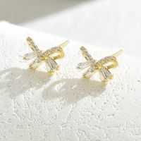 1 Paire Sucré Brillant Noeud D'Arc Évider Incruster Le Cuivre Zircon Or Blanc Plaqué Plaqué Or Boucles D'Oreilles sku image 4