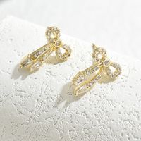 1 Pair Sweet Shiny Bow Knot Hollow Out Inlay Copper Zircon White Gold Plated Gold Plated Ear Studs sku image 2