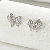 1 Pair Sweet Shiny Bow Knot Hollow Out Inlay Copper Zircon White Gold Plated Gold Plated Ear Studs sku image 5