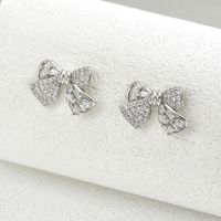 1 Pair Sweet Shiny Bow Knot Hollow Out Inlay Copper Zircon White Gold Plated Gold Plated Ear Studs sku image 8