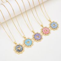 Copper 18K Gold Plated Simple Style Enamel Inlay Round Heart Shape Shell Zircon Pendant Necklace main image 1