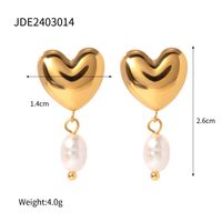 1 Pair IG Style Simple Style Heart Shape Pearl 304 Stainless Steel 18K Gold Plated Drop Earrings main image 2