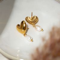 1 Pair IG Style Simple Style Heart Shape Pearl 304 Stainless Steel 18K Gold Plated Drop Earrings main image 3