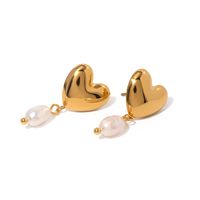1 Pair IG Style Simple Style Heart Shape Pearl 304 Stainless Steel 18K Gold Plated Drop Earrings main image 5