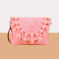 Women's Straw Solid Color Streetwear Square Magnetic Buckle Crossbody Bag sku image 9