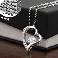 Copper Elegant Shiny Chain Hollow Out Inlay Heart Shape Rhinestones Pendant Necklace main image 5