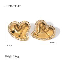 1 Pair IG Style Sweet Heart Shape Inlay 304 Stainless Steel Rhinestones 18K Gold Plated Ear Studs main image 2