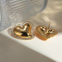 1 Pair IG Style Sweet Heart Shape Inlay 304 Stainless Steel Rhinestones 18K Gold Plated Ear Studs main image 3