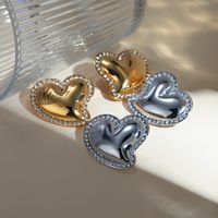 1 Pair IG Style Sweet Heart Shape Inlay 304 Stainless Steel Rhinestones 18K Gold Plated Ear Studs main image 5