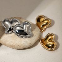 1 Pair IG Style Sweet Heart Shape Inlay 304 Stainless Steel Rhinestones 18K Gold Plated Ear Studs main image 1
