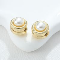 1 Piece Simple Style Round Inlay Alloy Artificial Pearls Earrings main image 1