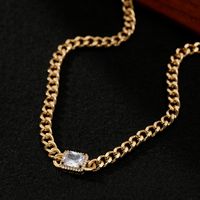 Wholesale Jewelry Simple Style Shiny Rectangle Iron Copper Zircon Necklace main image 5