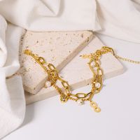 Acero Titanio Chapados en oro de 18k Casual Estilo Simple Perla Ahuecar Embutido Cruzar Infinidad Forma De Corazón Circón Pulsera main image 7