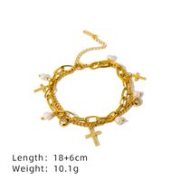 Titanium Steel 18K Gold Plated Casual Simple Style Pearl Hollow Out Inlay Cross Infinity Heart Shape Zircon Bracelets sku image 2
