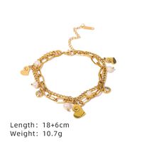 Titanium Steel 18K Gold Plated Casual Simple Style Pearl Hollow Out Inlay Cross Infinity Heart Shape Zircon Bracelets sku image 3