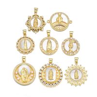 1 Piece 21 * 24mm 25 * 28mm 27 * 28mm Copper Zircon 18K Gold Plated Round Virgin Mary Polished Pendant main image 1