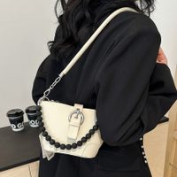 Women's Medium Pu Leather Solid Color Basic Streetwear Sewing Thread Zipper Crossbody Bag sku image 1