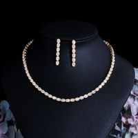 Copper Silver Plated Simple Style Shiny Plating Inlay Geometric Artificial Gemstones Jewelry Set sku image 1