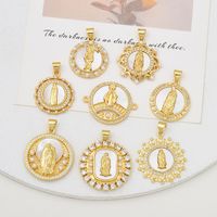 1 Piece 21 * 24mm 25 * 28mm 27 * 28mm Copper Zircon 18K Gold Plated Round Virgin Mary Polished Pendant main image 5