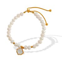 Süßwasserperle Weiße Schalentiere Titan Stahl 18 Karat Vergoldet Elegant Perlen Hülse Armbänder main image 5