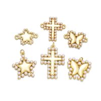 1 Piece 16 * 17mm 18*13mm 19 * 20mm Copper Pearl Zircon 18K Gold Plated Cross Star Heart Shape Polished Pendant main image 5