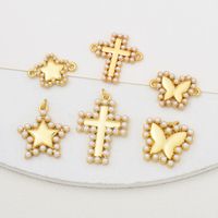 1 Piece 16 * 17mm 18*13mm 19 * 20mm Copper Pearl Zircon 18K Gold Plated Cross Star Heart Shape Polished Pendant main image 1