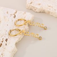 304 Stainless Steel 18K Gold Plated MAMA Simple Style Inlay Letter Zircon Earrings Necklace main image 8