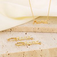 304 Stainless Steel 18K Gold Plated MAMA Simple Style Inlay Letter Zircon Earrings Necklace main image 10