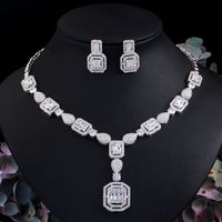 Copper Silver Plated Elegant Glam Plating Inlay Solid Color Artificial Gemstones Jewelry Set sku image 1